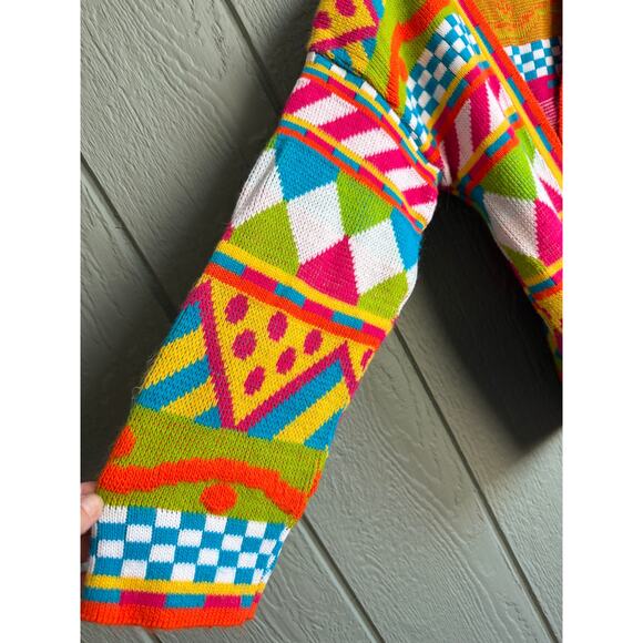 Vintage Grand Knitwear Colorful Geometric Knit Cardigan 80s 90s Sweater - Picture 2 of 7